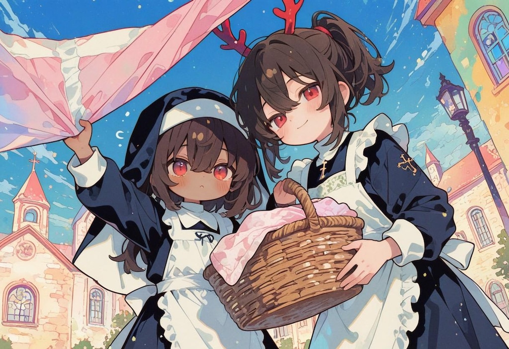 洗濯物を取り込むトナカイさん
