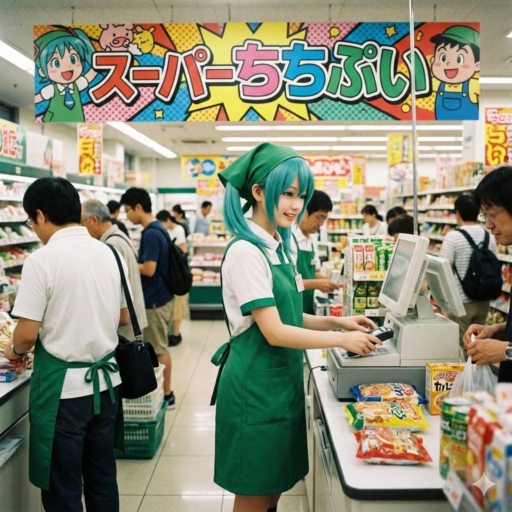 スーパーでバイトするミクさん