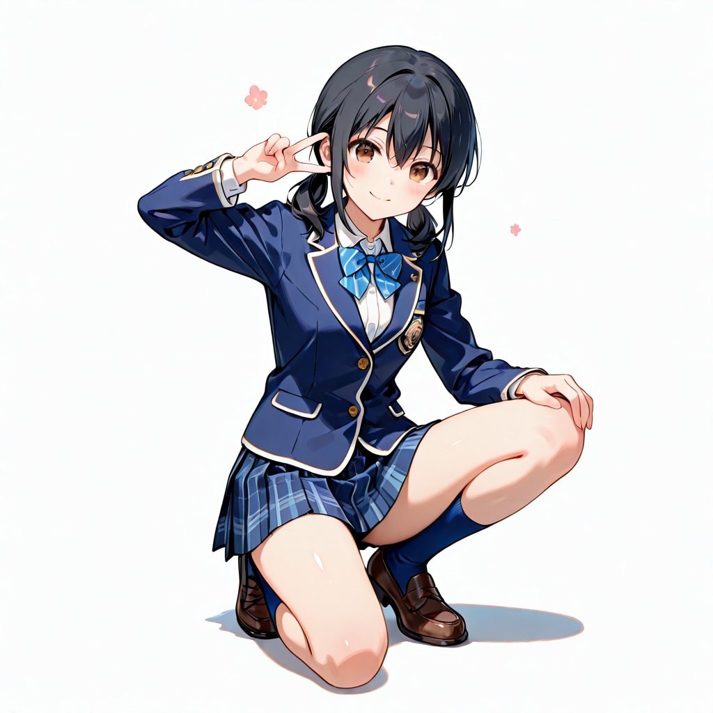 楓ちゃんのしゃがみピース | の人気AIイラスト・グラビア
