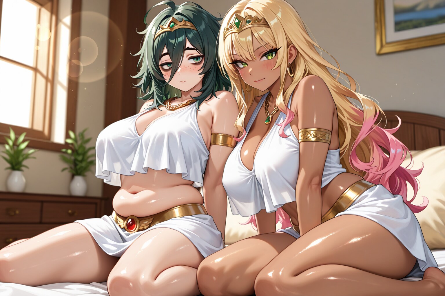 古代ギリシャ風衣装の桃ちゃんと翠ちゃん