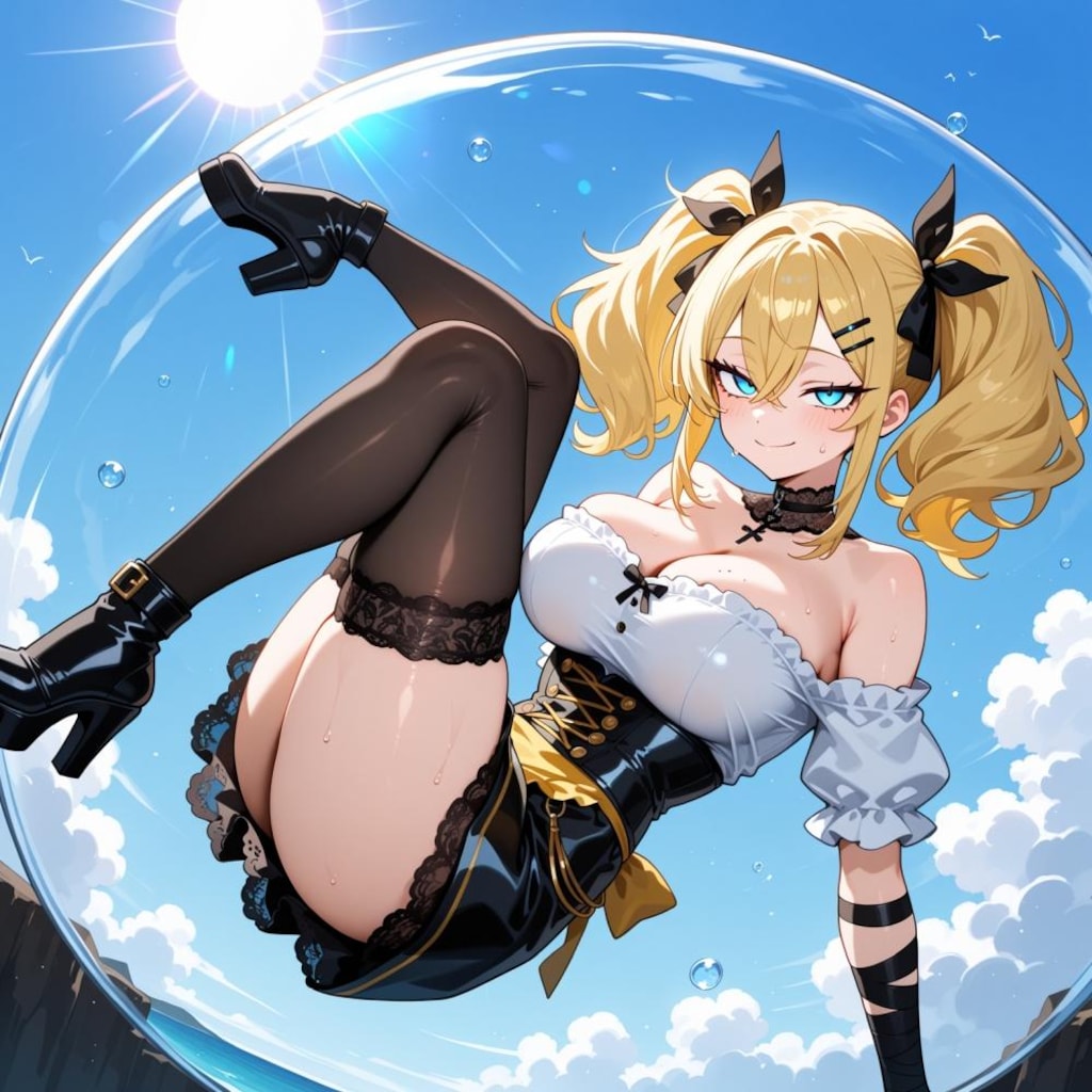 シャボン玉で飛ぶコスプレ人妻&ペン水彩猫画