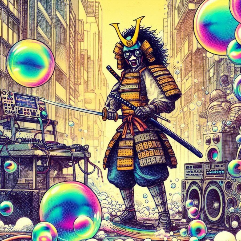 シャボン玉で飛ぶコスプレ人妻&ペン水彩猫画