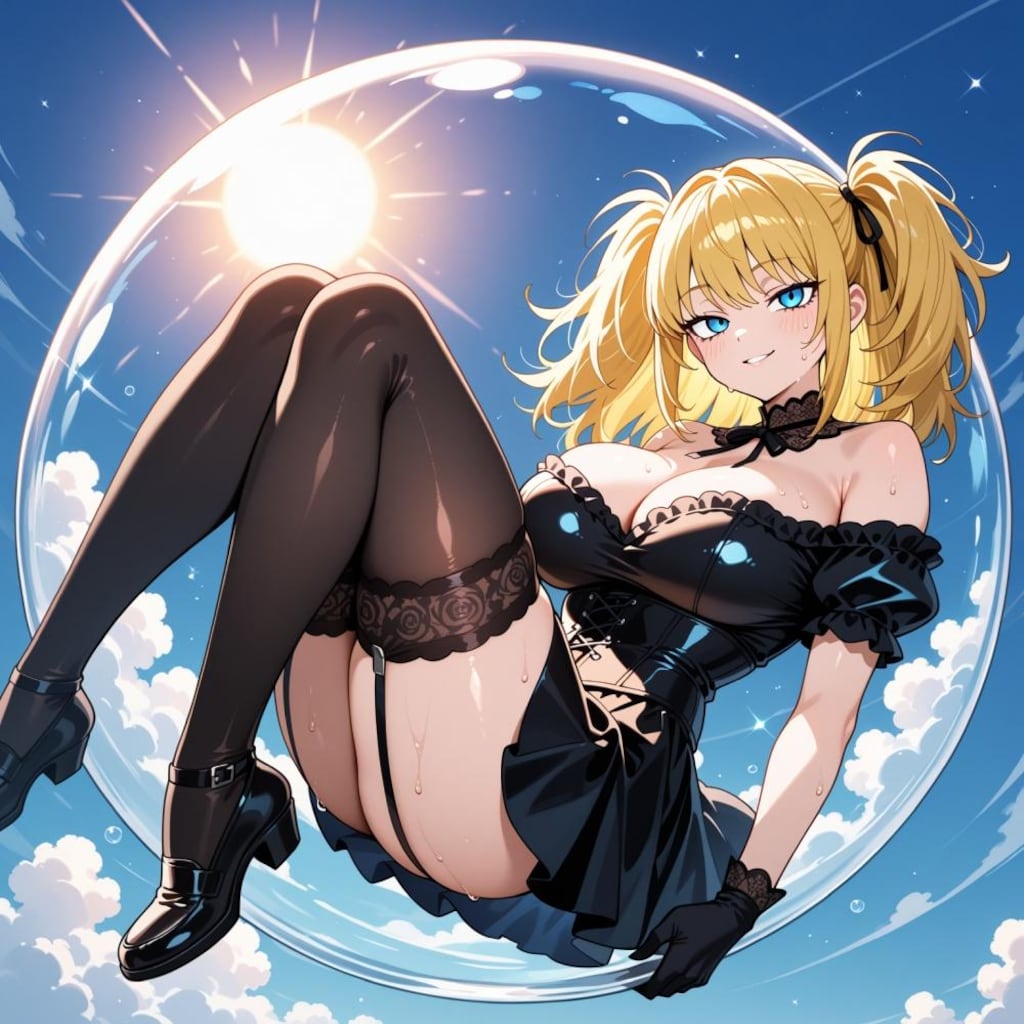 シャボン玉で飛ぶコスプレ人妻&ペン水彩猫画