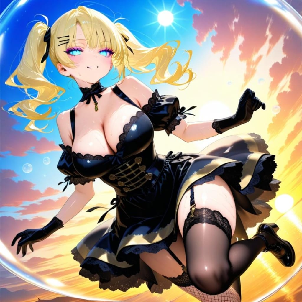 シャボン玉で飛ぶコスプレ人妻&ペン水彩猫画