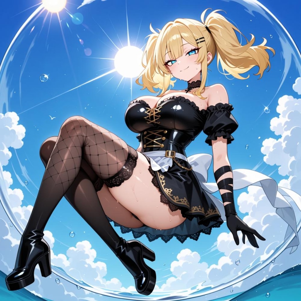 シャボン玉で飛ぶコスプレ人妻&ペン水彩猫画