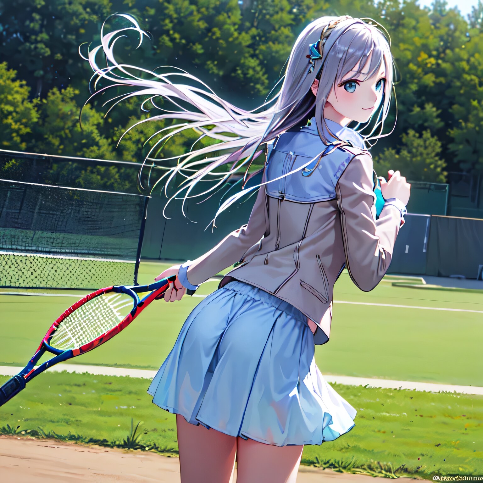 銀髪ロングでテニスウェアの少女１４ | の人気AIイラスト・グラビア