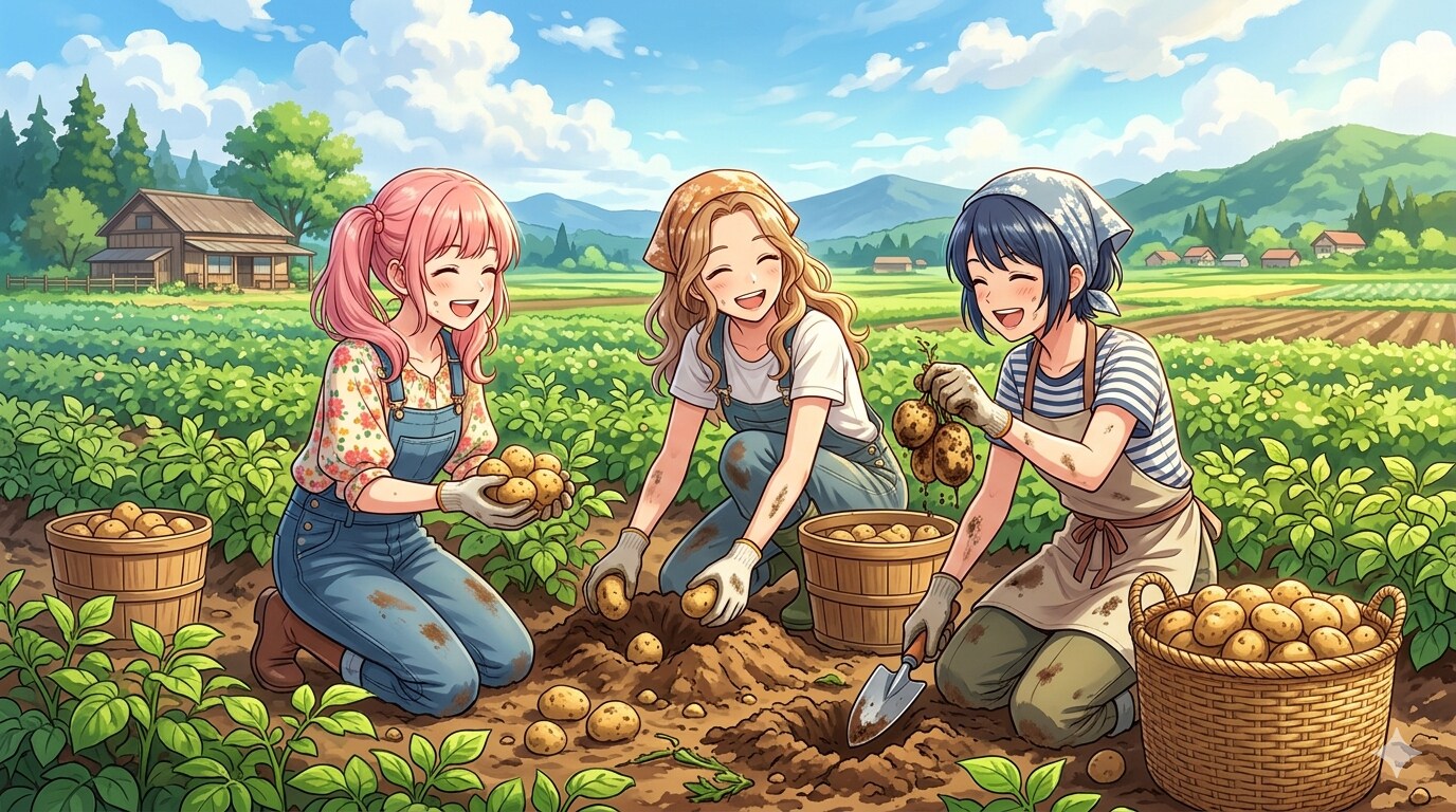 可愛いお姉さんたちが ジャガイモを収穫中2 | の人気AIイラスト・グラビア