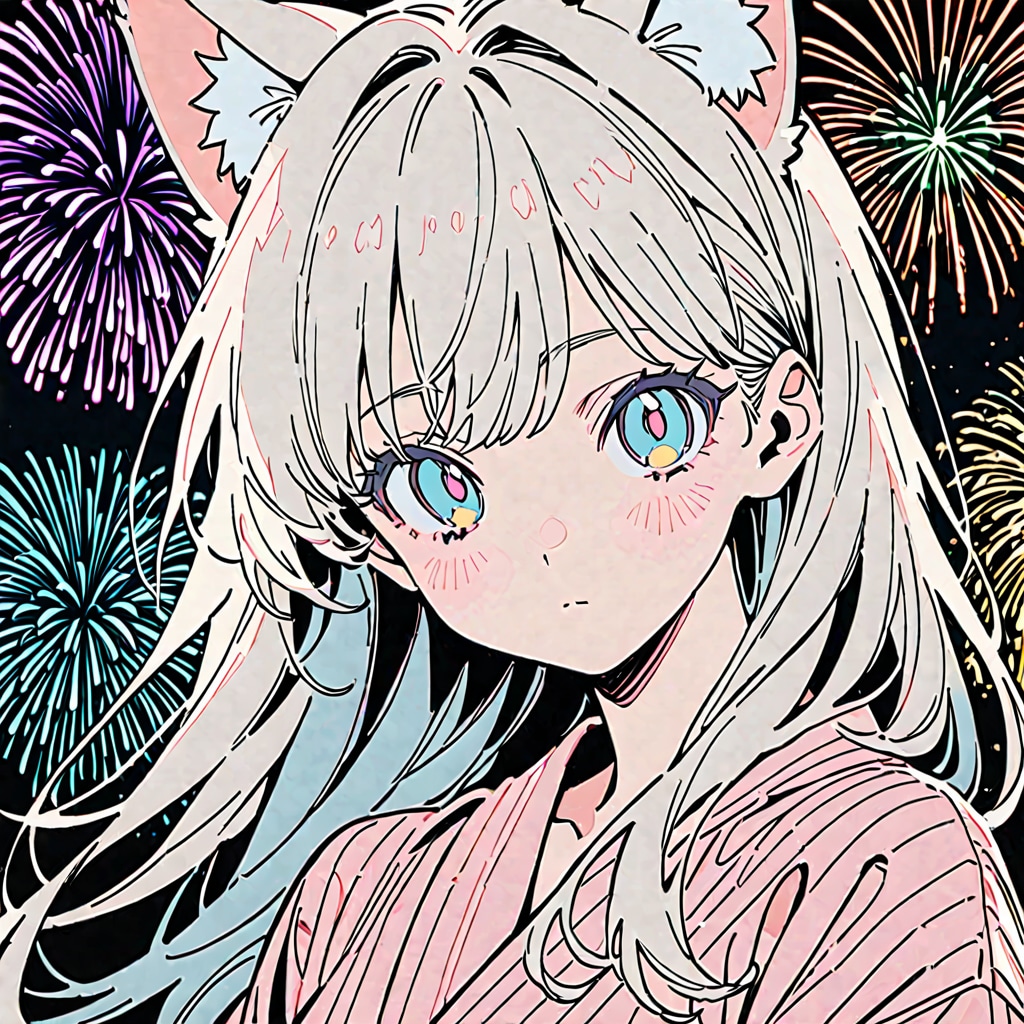 浴衣で、花火🎇　ちょっと音コワイ