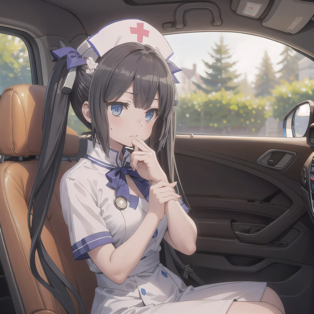 黒髪ツインテで車内の少女