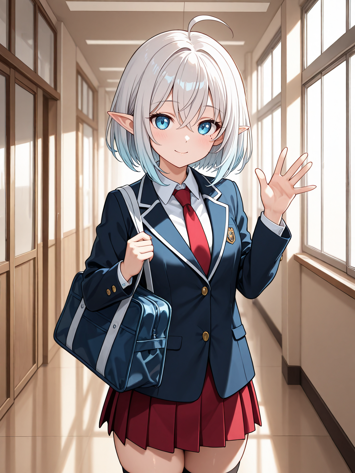 登校中のエルフ少女