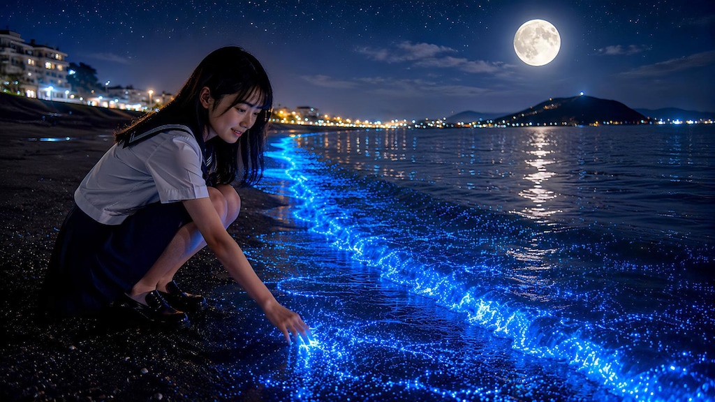 海蛍と月と君