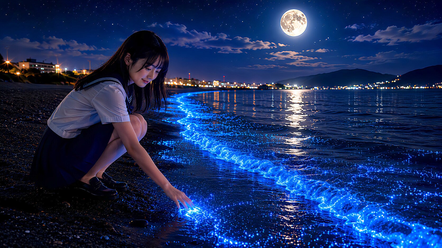 海蛍と月と君
