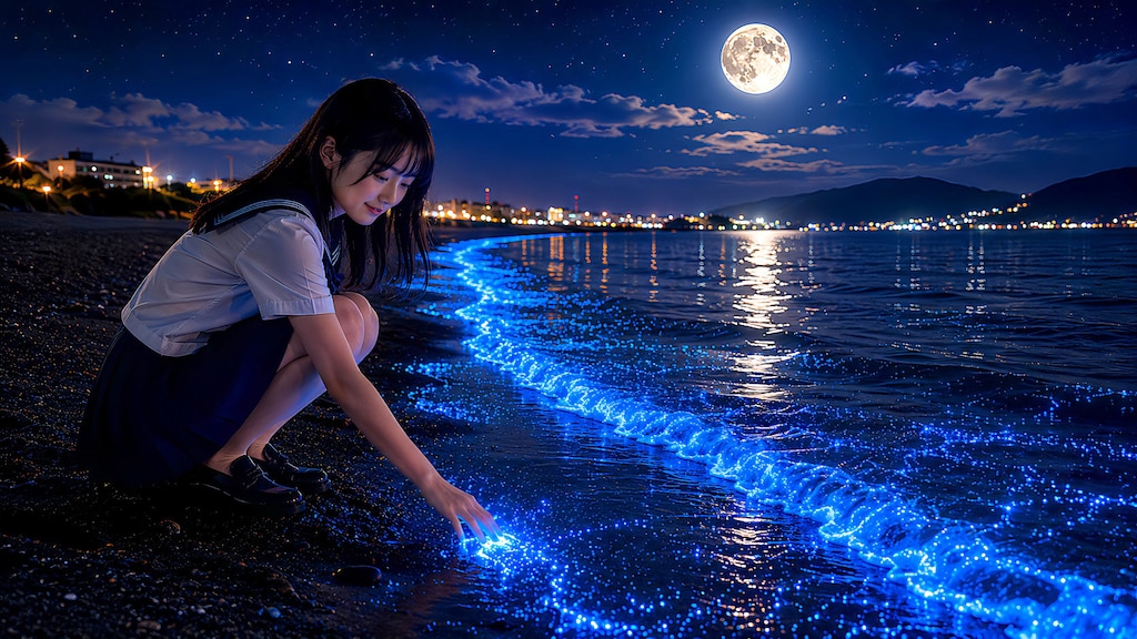 海蛍と月と君