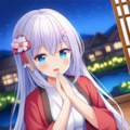 例の浴衣を装備した白髪ちゃん👘 4枚目