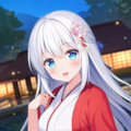 例の浴衣を装備した白髪ちゃん👘 2枚目