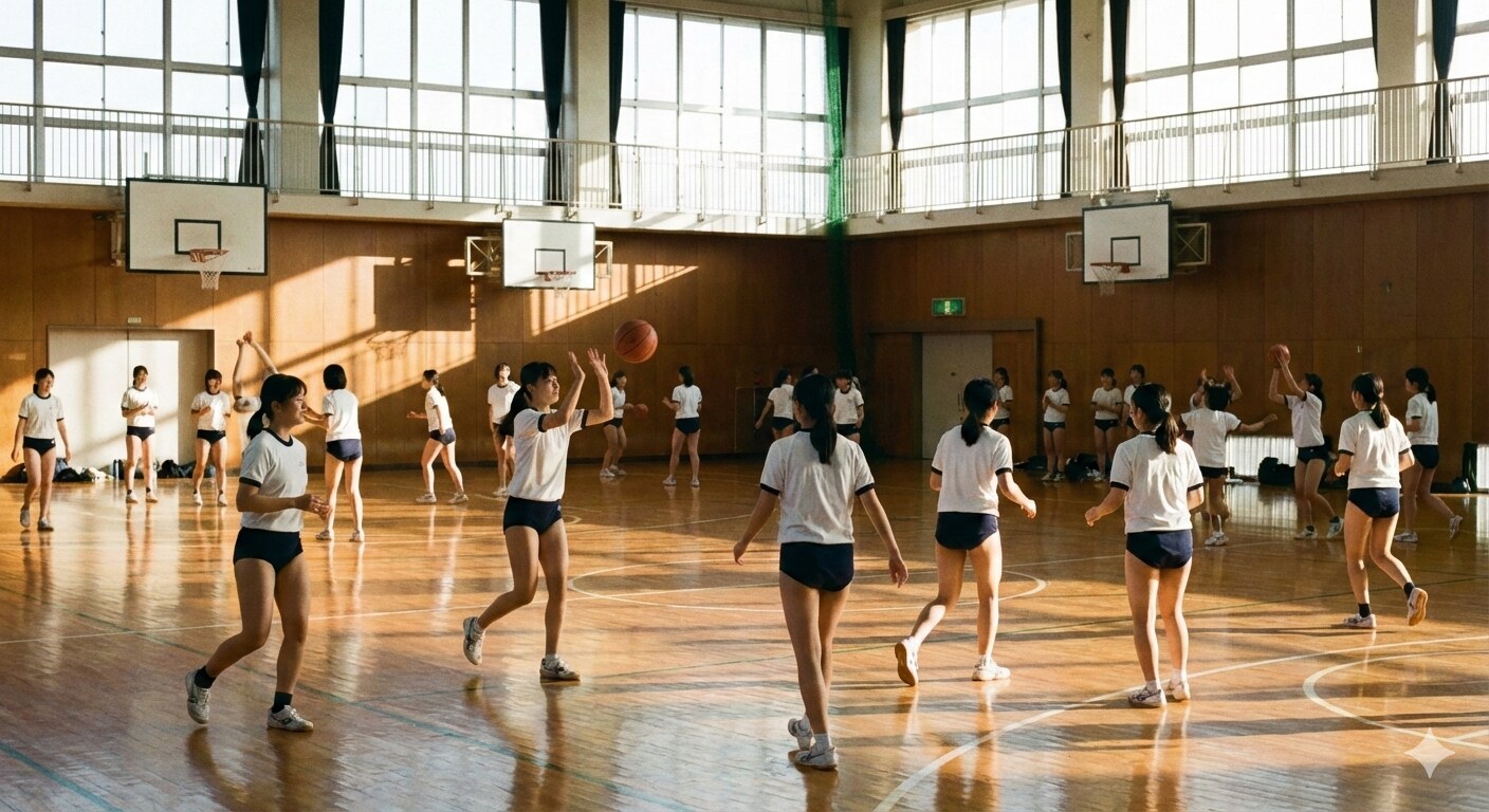 体育の授業 バスケ(Gemini)