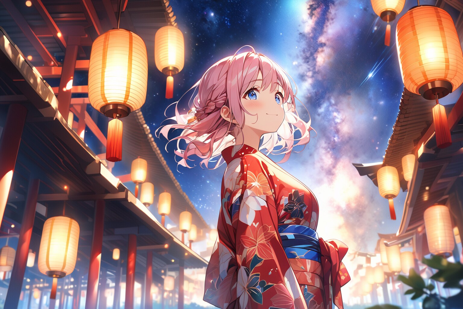 VEGA版 天の川を眺める桃髪浴衣少女