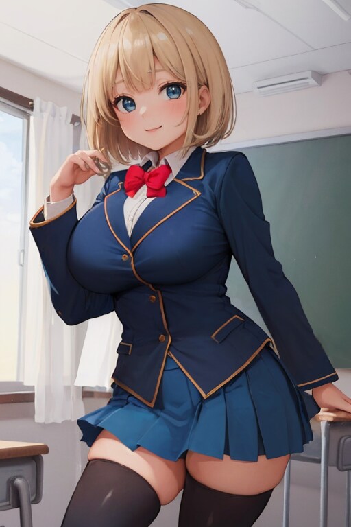 女子学生　ベージュショートカット