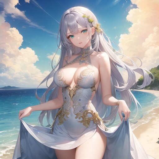 銀髪少女と海
