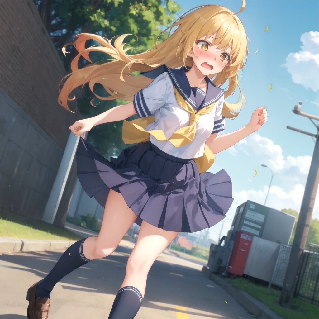 風にスカートが…！？