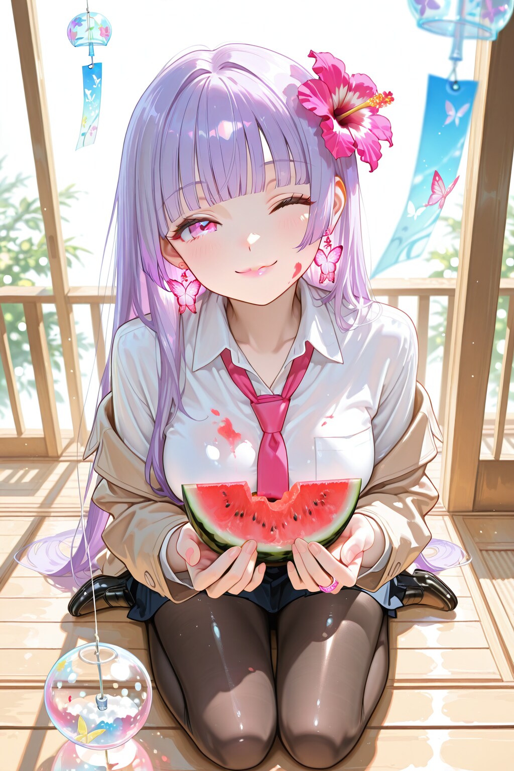 夏と言えばやっぱりスイカ🍉ですよね❤️………あ〜❗️Yシャツにスイカ🍉の汁が付いちゃいました❤️