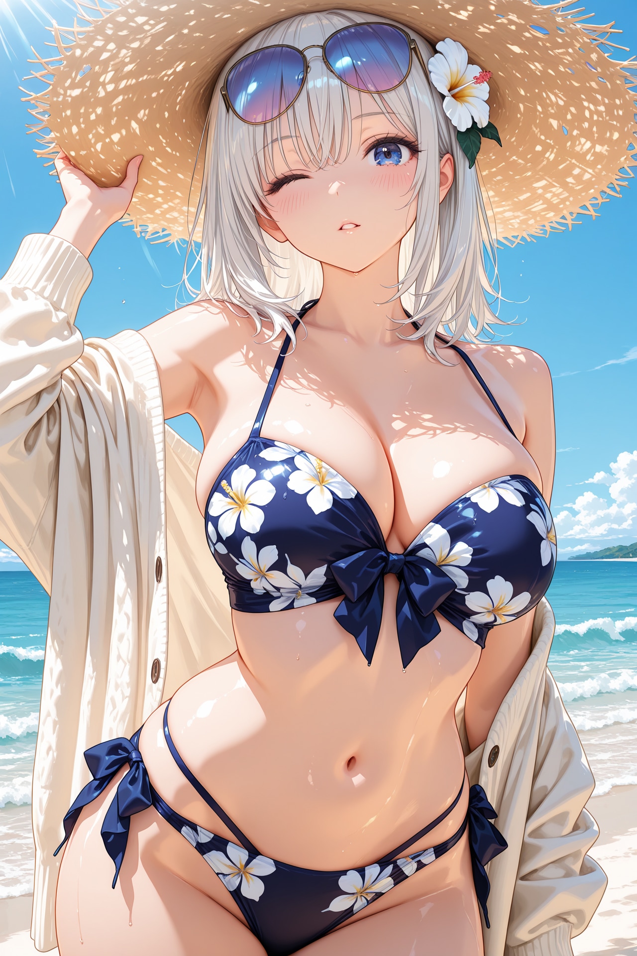 花柄ビキニの銀髪ちゃん
