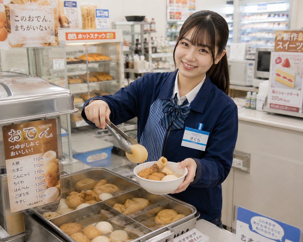 コンビニでアルバイトする女の子