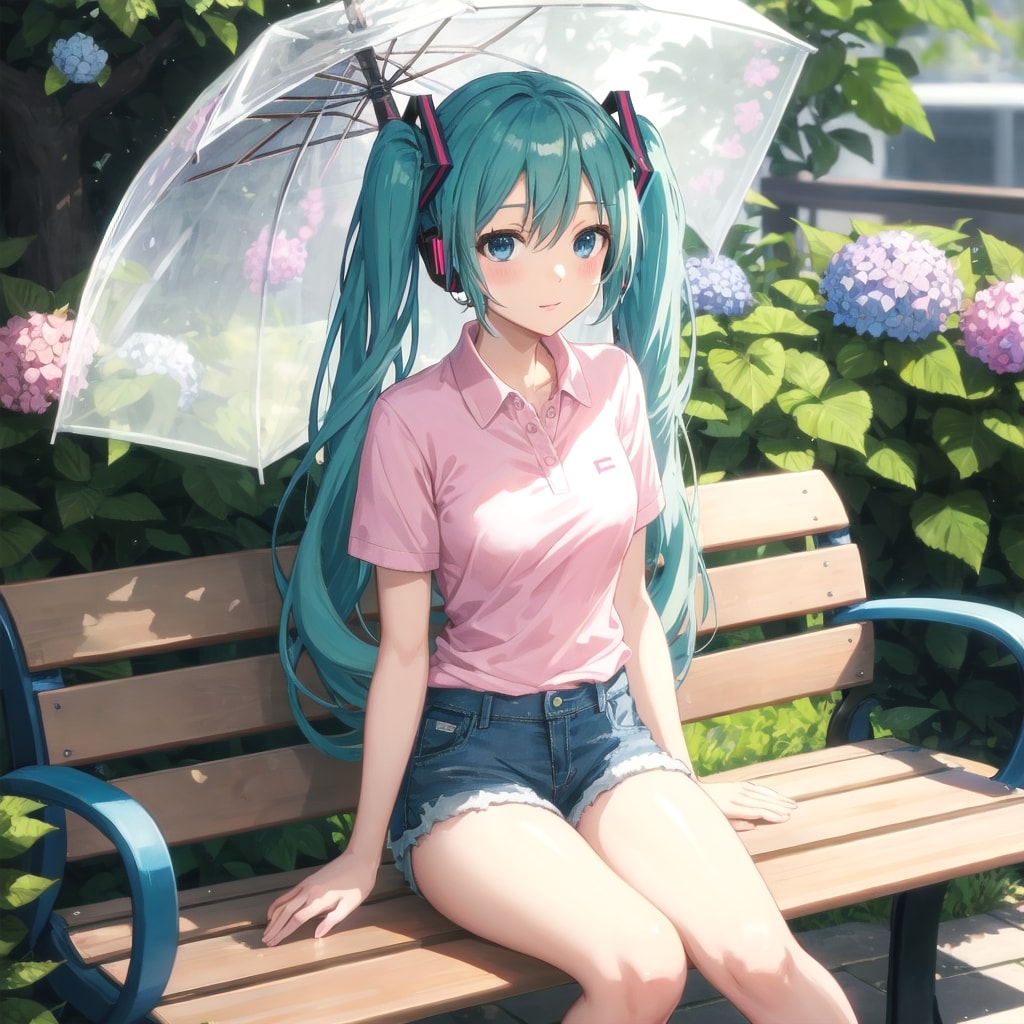 ベンチに座るミク