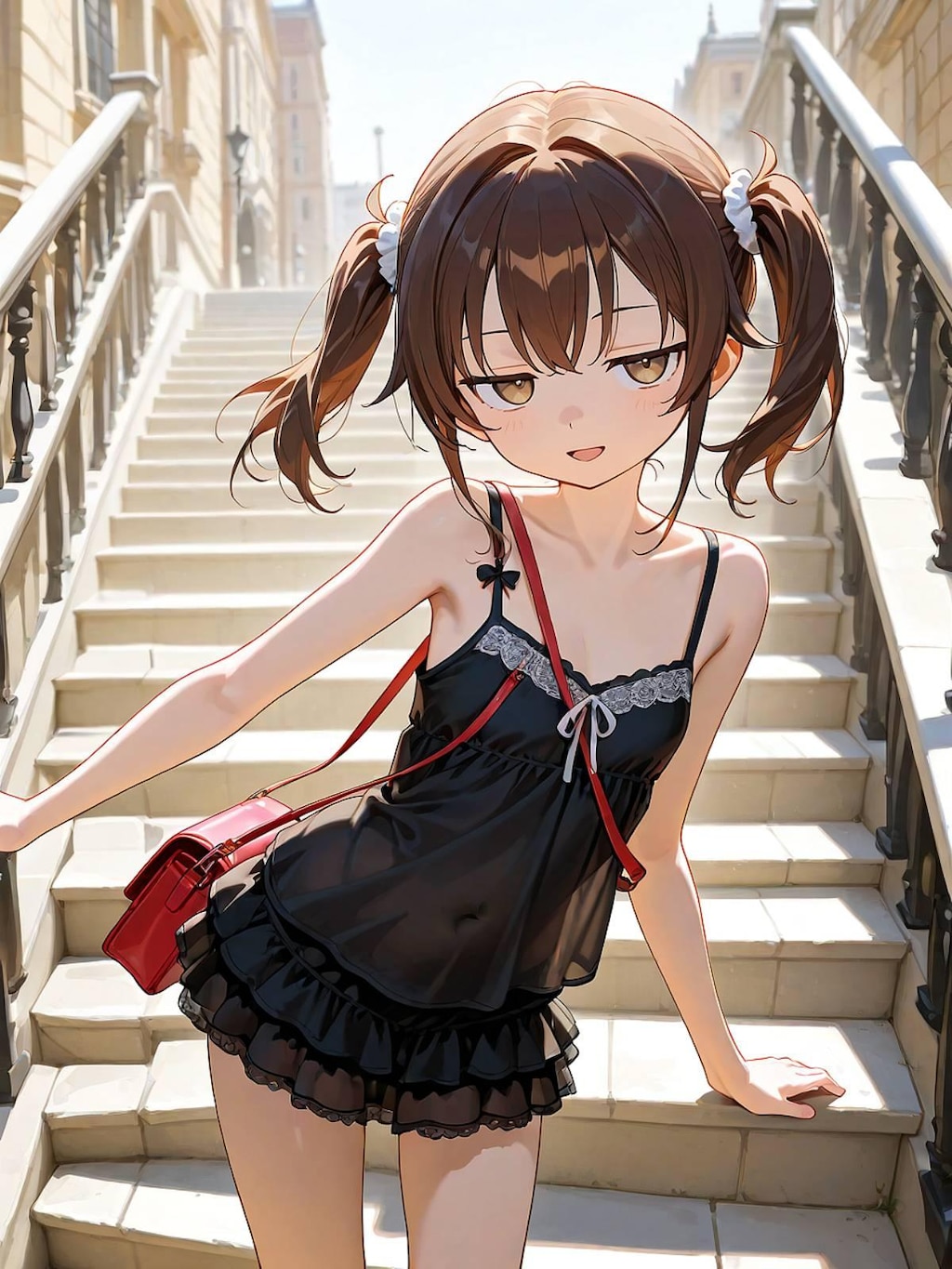 ジト目ちゃん、キャミワンピ風レイヤードスカート