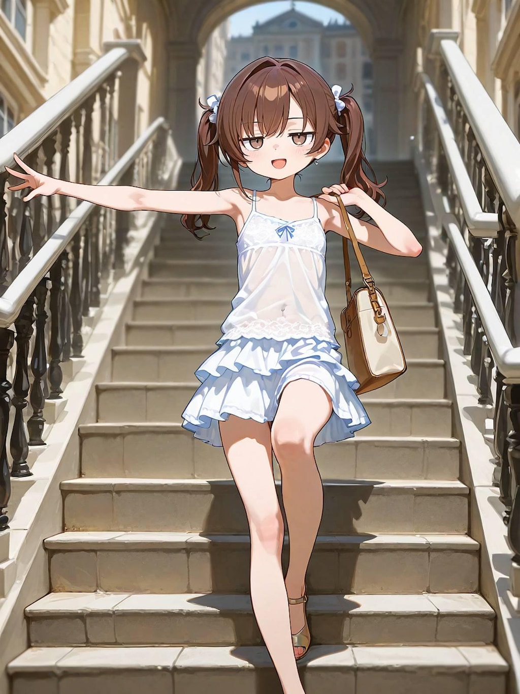 ジト目ちゃん、キャミワンピ風レイヤードスカート