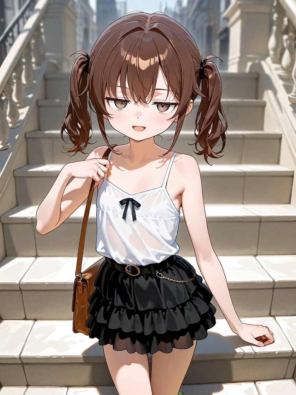 ジト目ちゃん、キャミワンピ風レイヤードスカート