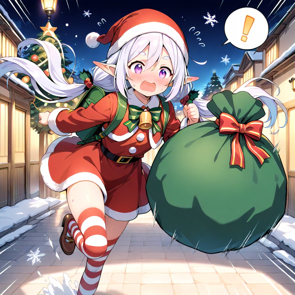 クリスマス直前！慌ててプレゼントを配るエルフの女の子 | の人気AIイラスト・グラビア