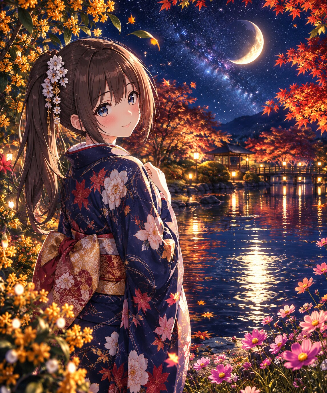 三日月とポニーテールちゃん | の人気AIイラスト・グラビア