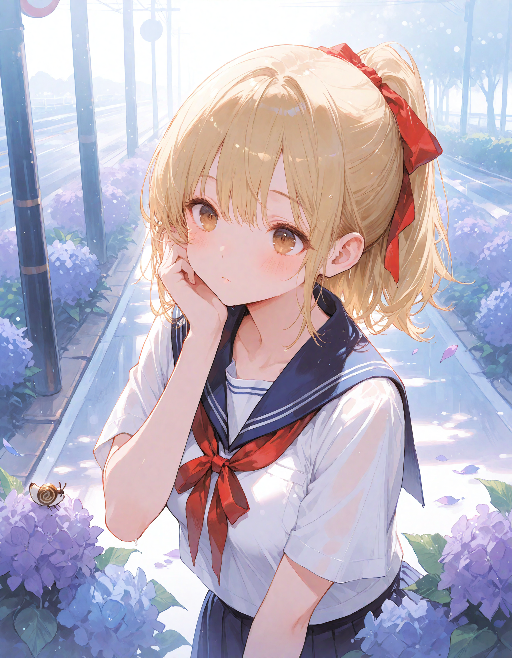 紫陽花とかたつむりと金ポニテちゃん