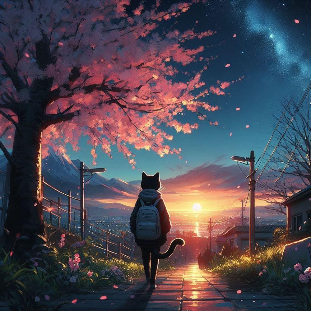 アクリル風　春の　#放課後 猫