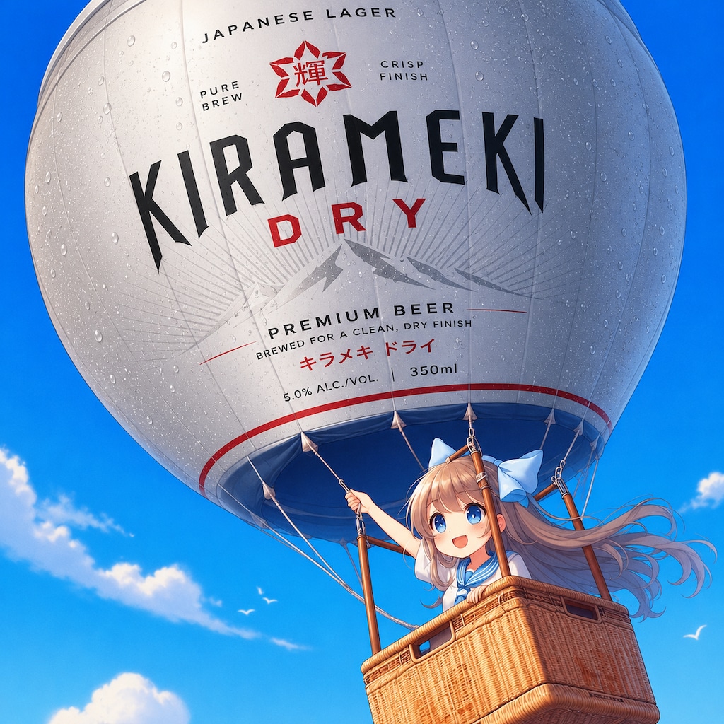 気球に乗って空を飛ぶ小さな女の子