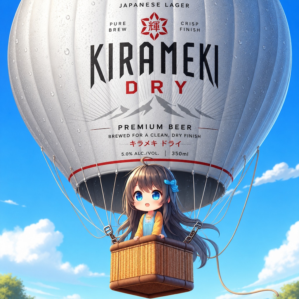 気球に乗って空を飛ぶ小さな女の子
