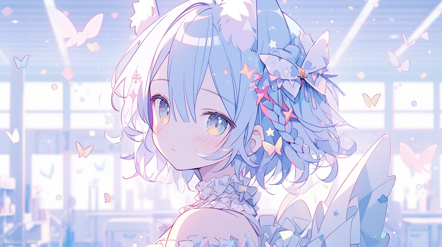 蝶の祝福を受ける夢見る猫娘