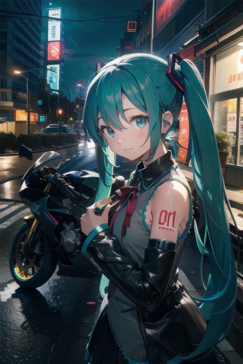 夜のミク　PixAI