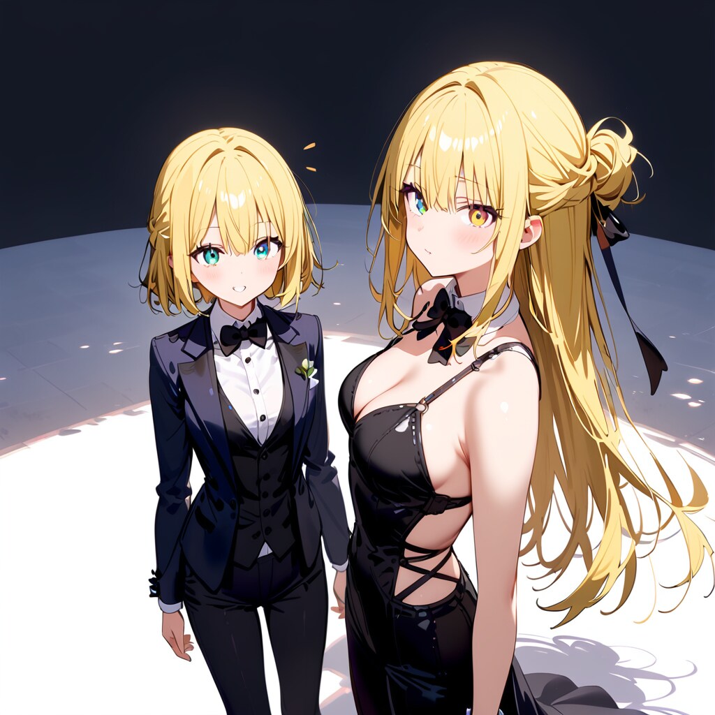 タキシ―ドと黒ドレス