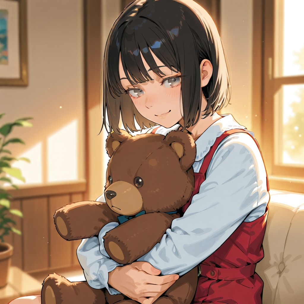 １テディベアを抱きしめる少女