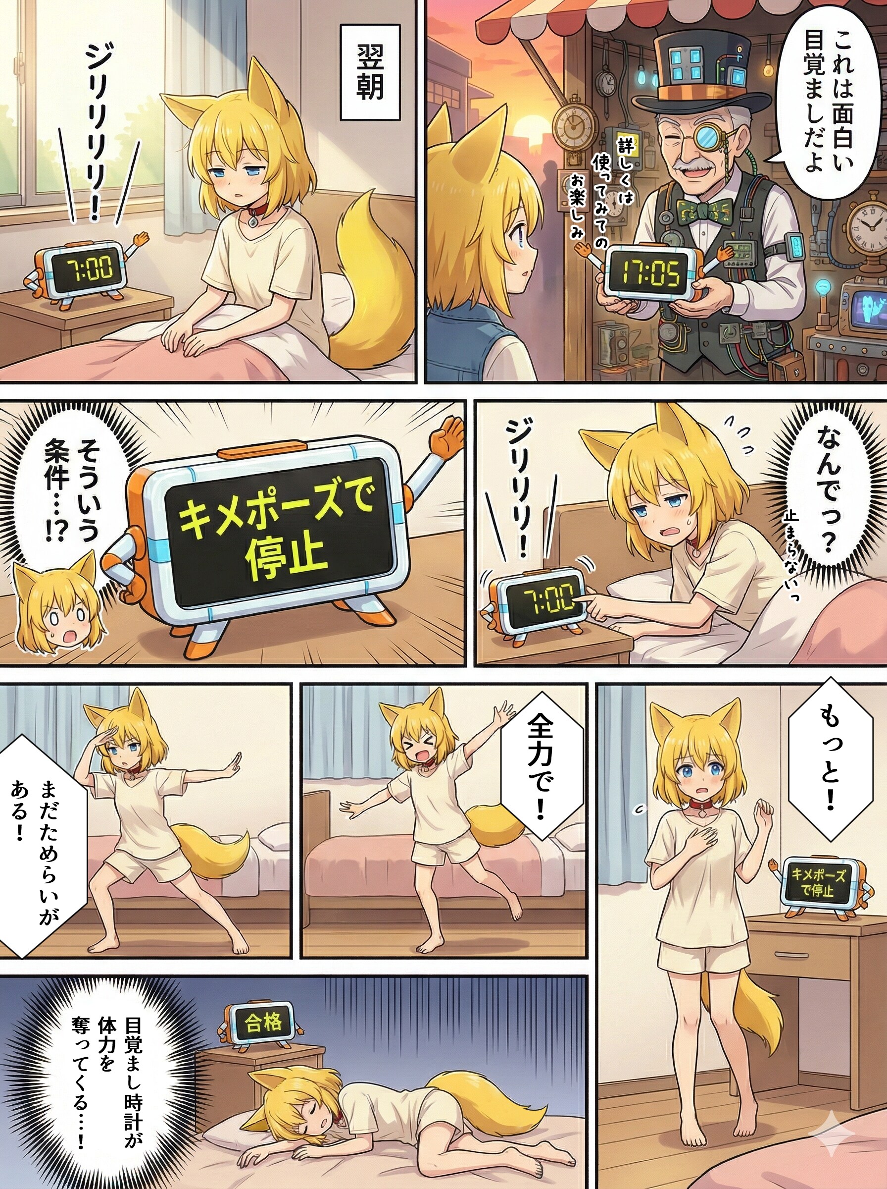 風変わりな目覚まし時計に翻弄されるキツネ | の人気AIイラスト・グラビア