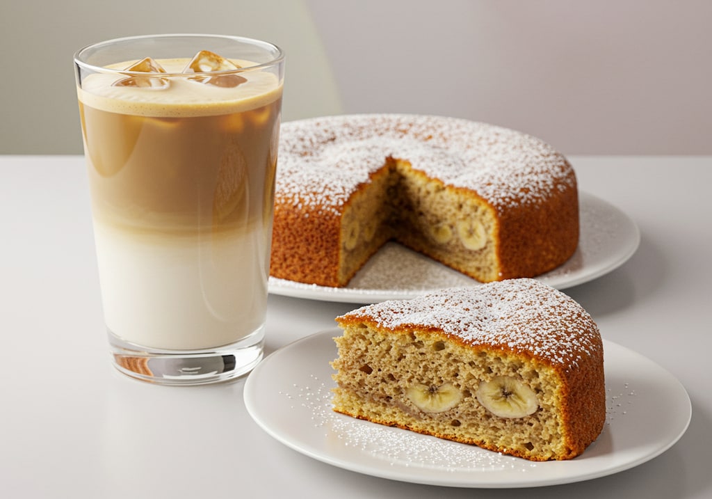 朝のデザートのバナナケーキ