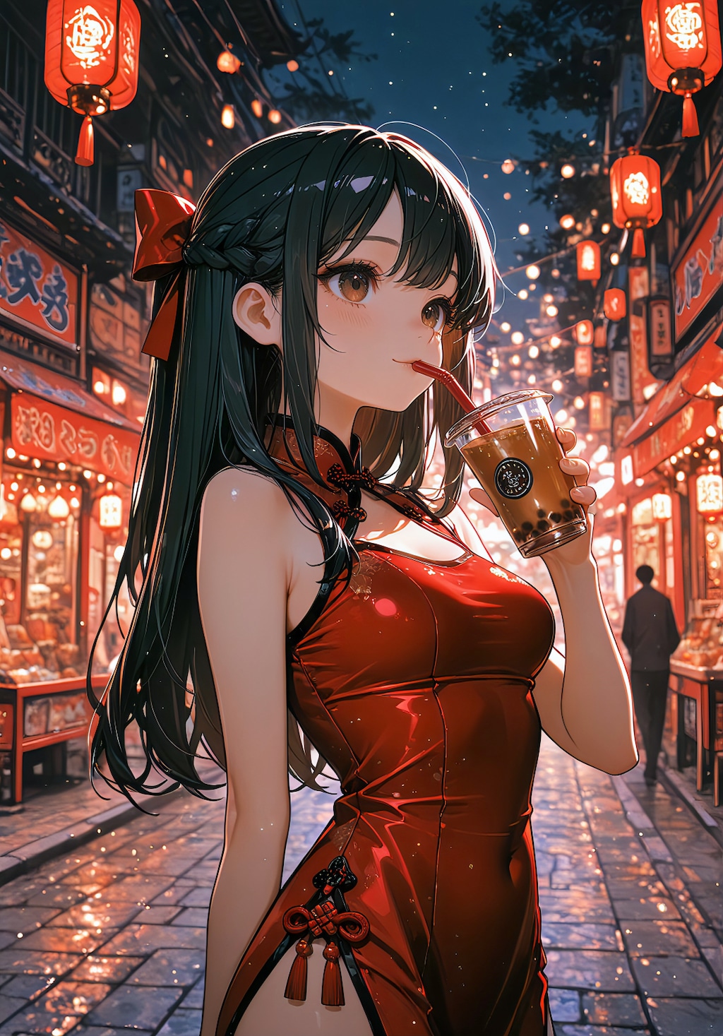 チャイナドレスで夜市散歩