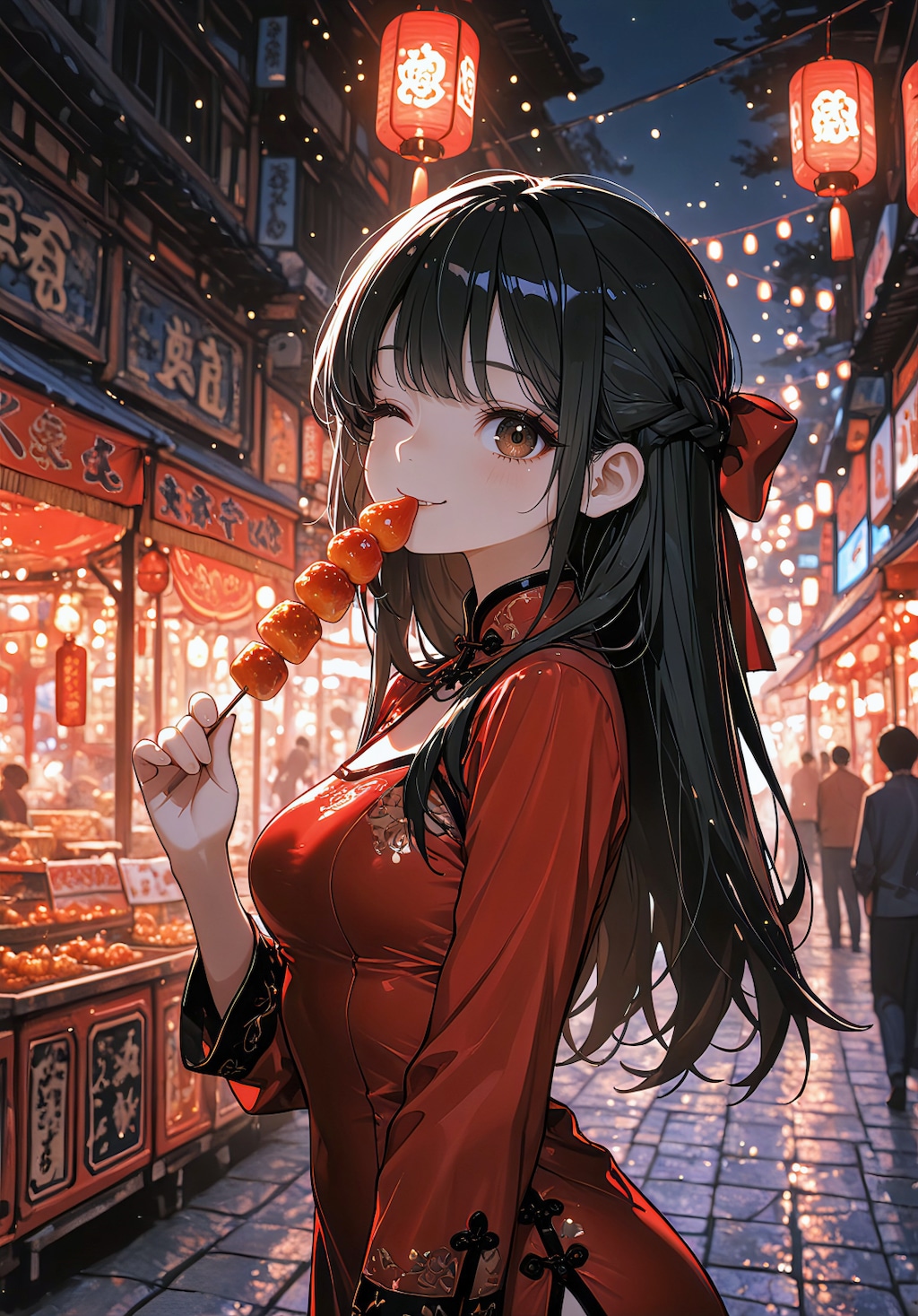 チャイナドレスで夜市散歩