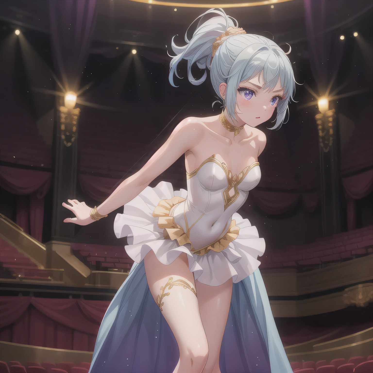 青髪ポニテで演劇の少女 | の人気AIイラスト・グラビア