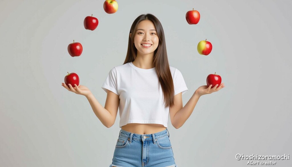 空中の赤い軌跡【りんごのジャグリングマジック】 - Red trail in the air [Apple juggling magic]