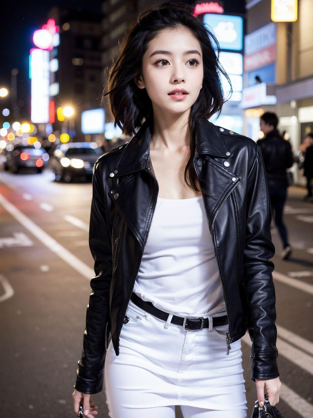 レザージャケットが似合う美女