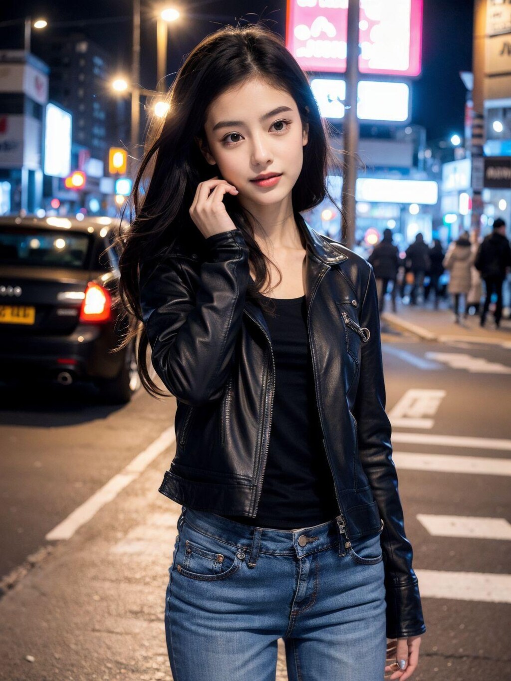 レザージャケットが似合う美女