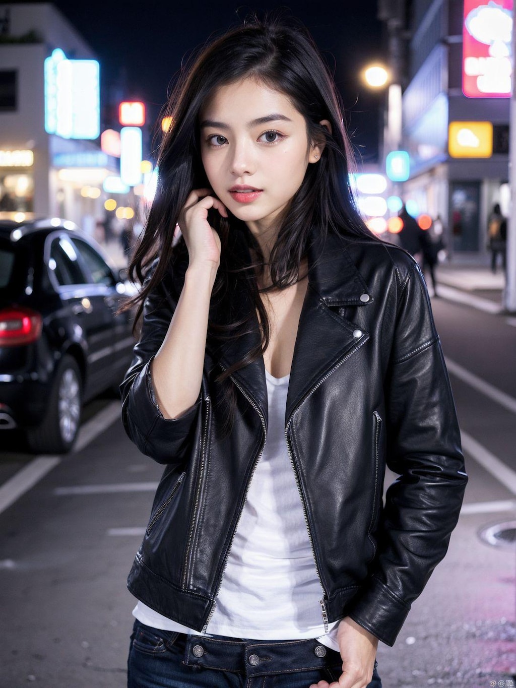 レザージャケットが似合う美女